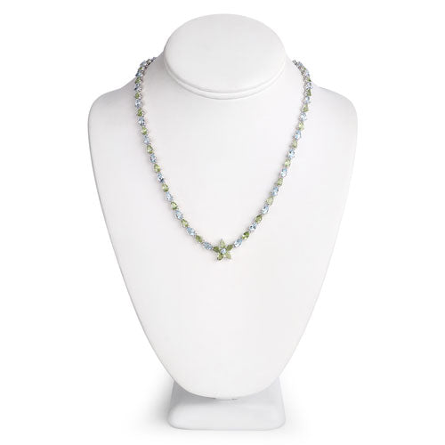 Collar de plata de ley .925 con topacio azul y peridoto auténticos de 29,48 quilates