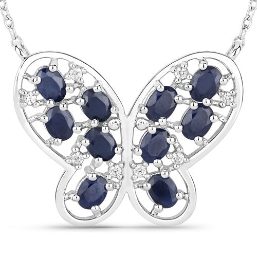 Collar de plata de ley .925 con zafiro azul auténtico de 2.16 quilates y circonitas blancas