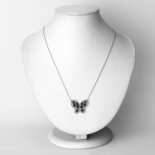 Collar de plata de ley .925 con zafiro azul auténtico de 2.16 quilates y circonitas blancas