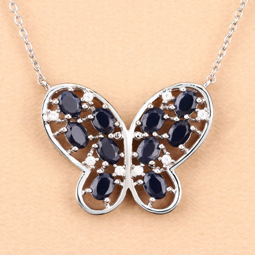 Collar de plata de ley .925 con zafiro azul auténtico de 2.16 quilates y circonitas blancas