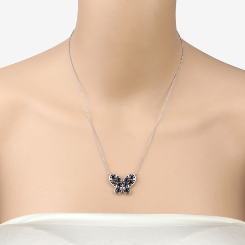 Collar de plata de ley .925 con zafiro azul auténtico de 2.16 quilates y circonitas blancas
