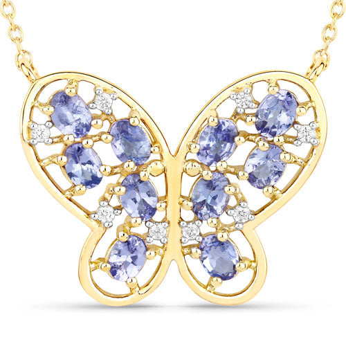 Collar de plata de ley .925 con tanzanita auténtica de 1.86 quilates y circonita blanca