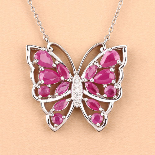 Collar de plata de ley .925 con rubí auténtico de 2.88 quilates y circonita blanca