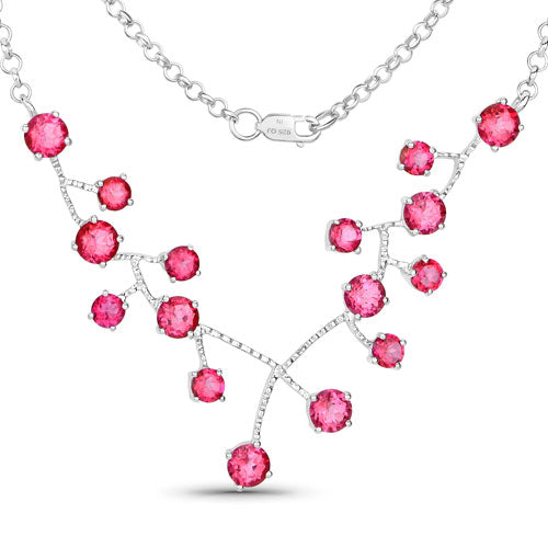 Collar de topacio rosa auténtico de 7,92 quilates en plata de ley .925