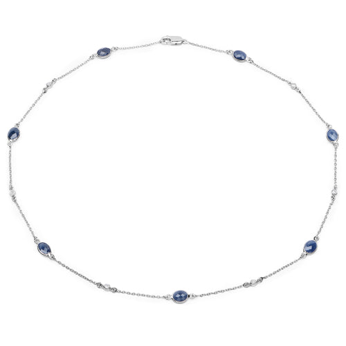 Collar de plata esterlina .925 con zafiro azul genuino de 6.43 quilates y diamantes blancos