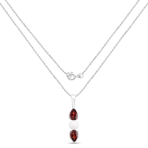 1.50 Carat Genuine Garnet and Pearl .925 Sterling Silver Pendant - image 5 of 6