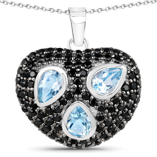 Colgante de plata de ley .925 con topacio azul genuino de 3.52 quilates y espinela negra