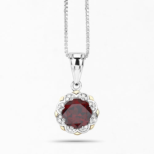 Colgante de oro amarillo de 14 quilates con granate genuino de 2,32 quilates y diamantes blancos, con plata de ley .925