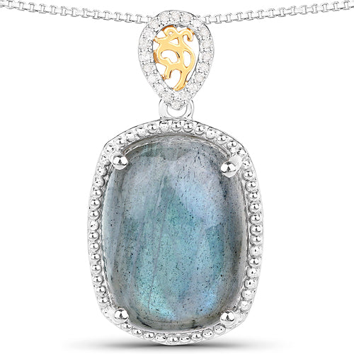 Colgante de oro amarillo de 14K con plata de ley .925, labradorita auténtica de 11,05 quilates y diamantes blancos
