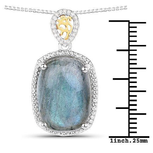 Colgante de oro amarillo de 14K con plata de ley .925, labradorita auténtica de 11,05 quilates y diamantes blancos