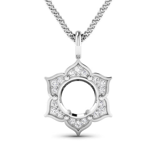 Colgante de oro blanco de 14 quilates con montura semipreciosa, diamante blanco genuino de 0,14 quilates - para gema redonda de 8,00 mm