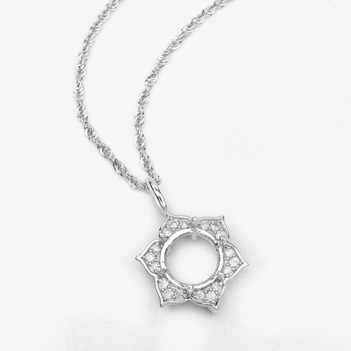 Colgante de oro blanco de 14 quilates con montura semipreciosa, diamante blanco genuino de 0,14 quilates - para gema redonda de 8,00 mm