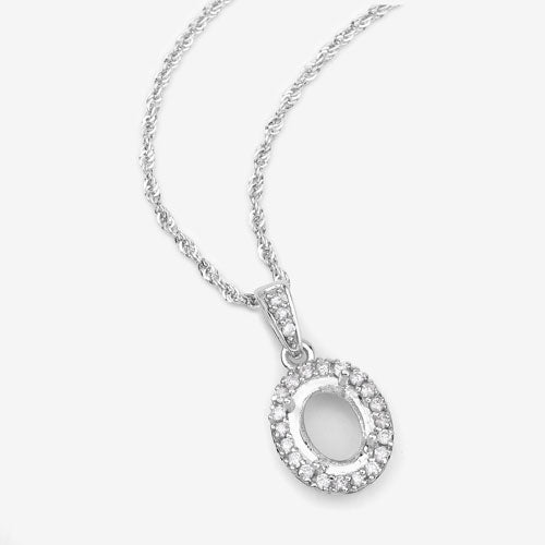 Colgante semimontado de oro blanco de 14 quilates con diamante blanco genuino de 0,18 quilates - para gema ovalada de 8x6 mm