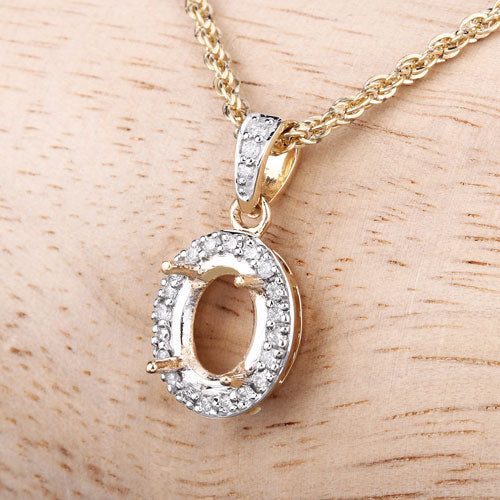 Colgante con engaste de oro amarillo de 14 quilates con diamante blanco auténtico de 0,18 quilates - para gema ovalada de 8x6mm