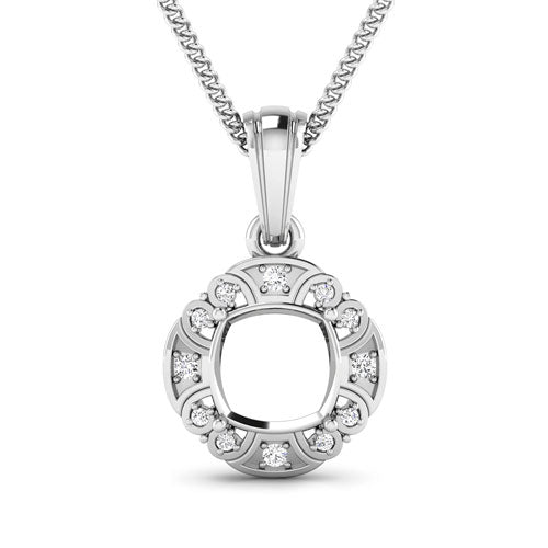 Colgante de semimontaje de oro blanco de 14K con diamante blanco auténtico de 0,09 quilates - para gema de talla cojín de 8x8 mm