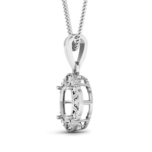 Colgante de semimontaje de oro blanco de 14K con diamante blanco auténtico de 0,09 quilates - para gema de talla cojín de 8x8 mm