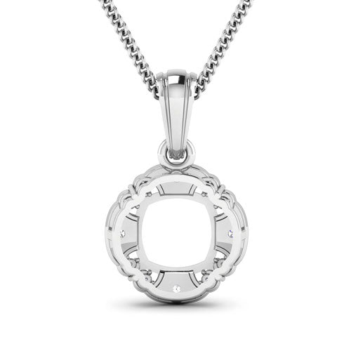 Colgante de semimontaje de oro blanco de 14K con diamante blanco auténtico de 0,09 quilates - para gema de talla cojín de 8x8 mm