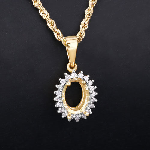 Colgante semimontado de oro amarillo de 14 quilates con diamante blanco genuino de 0,13 quilates - con gema ovalada de 8x6 mm