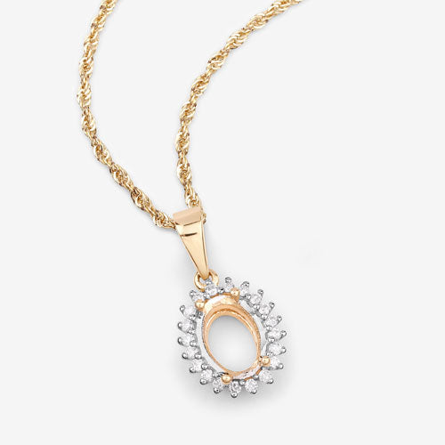 Colgante semimontado de oro amarillo de 14 quilates con diamante blanco genuino de 0,13 quilates - con gema ovalada de 8x6 mm