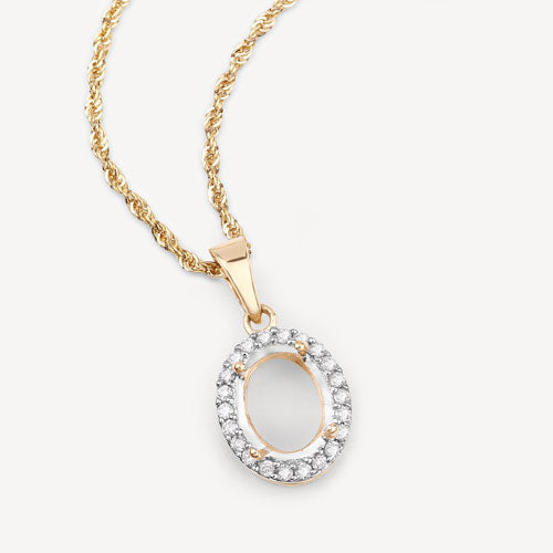 Colgante semiengastado de oro amarillo de 14 quilates con diamante blanco genuino de 0,22 quilates - tiene capacidad para gema ovalada de 9x7mm