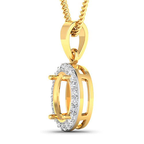 Colgante semiengastado de oro amarillo de 14 quilates con diamante blanco genuino de 0,22 quilates - tiene capacidad para gema ovalada de 9x7mm