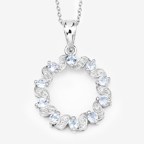 Colgante de plata de ley .925 con aguamarina auténtica de 1,10 quilates y topacio blanco