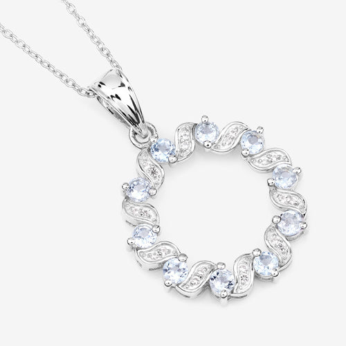 Colgante de plata de ley .925 con aguamarina auténtica de 1,10 quilates y topacio blanco