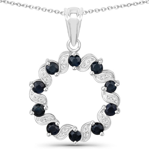 Colgante de plata de ley .925 con zafiro azul genuino de 1.30 quilates y topacio blanco
