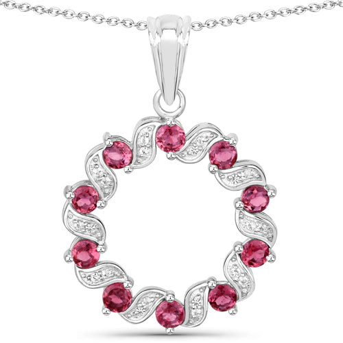 Colgante de plata de ley .925 con turmalina rosa auténtica de 1,30 quilates y topacio blanco