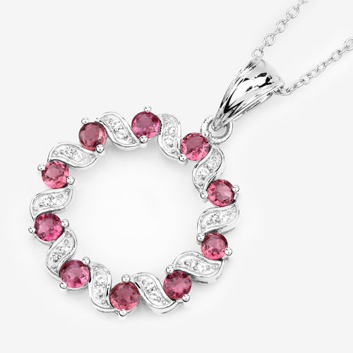 Colgante de plata de ley .925 con turmalina rosa auténtica de 1,30 quilates y topacio blanco