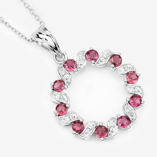 Colgante de plata de ley .925 con turmalina rosa auténtica de 1,30 quilates y topacio blanco