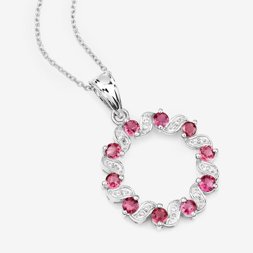 Colgante de plata de ley .925 con turmalina rosa auténtica de 1,30 quilates y topacio blanco