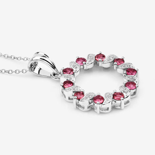 Colgante de plata de ley .925 con turmalina rosa auténtica de 1,30 quilates y topacio blanco