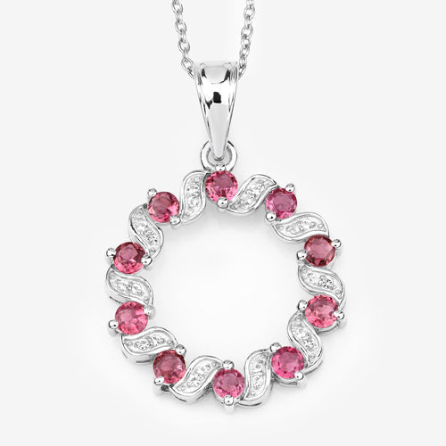 Colgante de plata de ley .925 con turmalina rosa auténtica de 1,30 quilates y topacio blanco