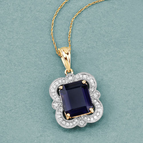 Colgante de oro amarillo de 14 quilates con iolita genuina de 4,07 quilates y diamantes blancos