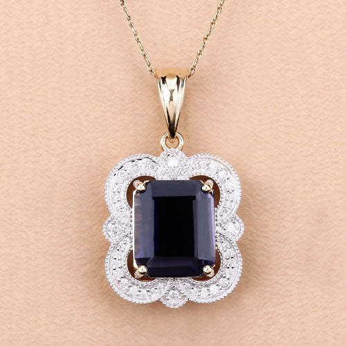 Colgante de oro amarillo de 14 quilates con iolita genuina de 4,07 quilates y diamantes blancos