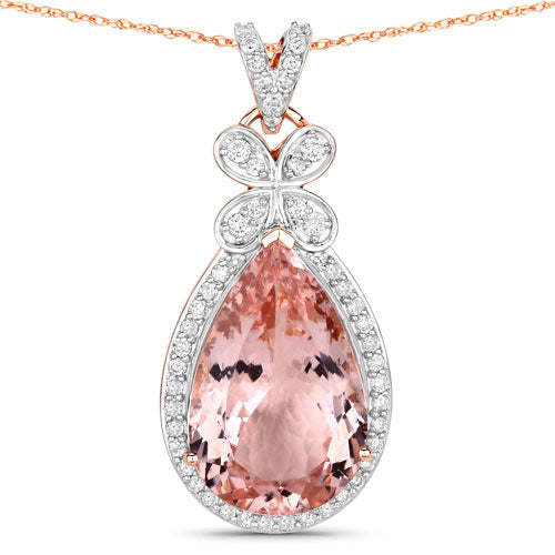 Colgante de oro rosa de 14 quilates con morganita auténtica de 8,14 quilates y diamantes blancos