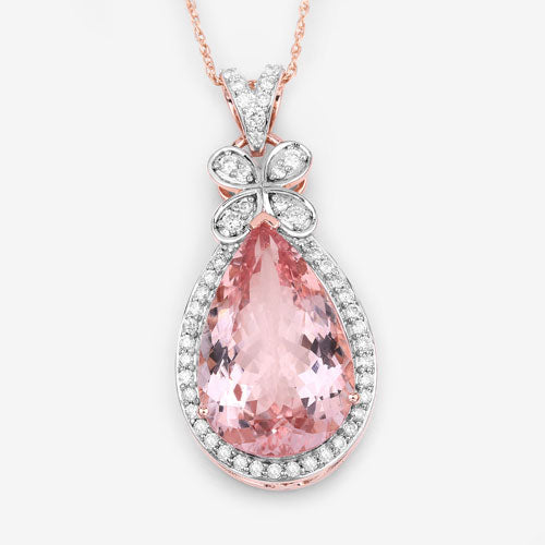 Colgante de oro rosa de 14 quilates con morganita auténtica de 8,14 quilates y diamantes blancos