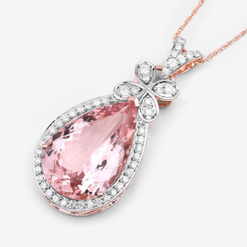 Colgante de oro rosa de 14 quilates con morganita auténtica de 8,14 quilates y diamantes blancos