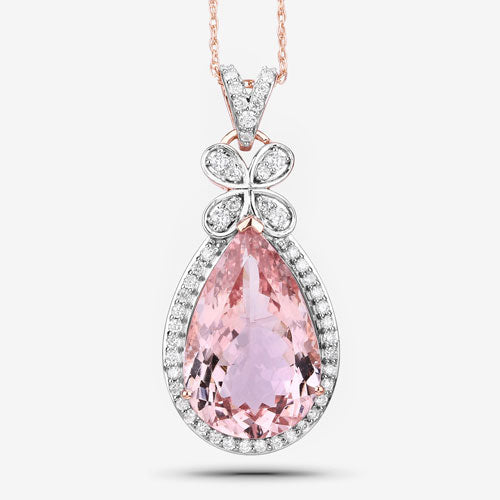 Colgante de oro rosa de 14 quilates con morganita auténtica de 8,14 quilates y diamantes blancos
