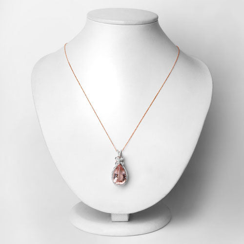 Colgante de oro rosa de 14 quilates con morganita auténtica de 8,14 quilates y diamantes blancos