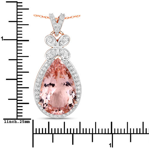 Colgante de oro rosa de 14 quilates con morganita auténtica de 8,14 quilates y diamantes blancos