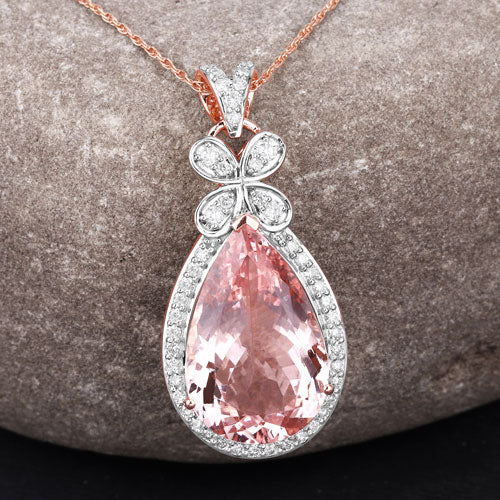 Colgante de oro rosa de 14 quilates con morganita auténtica de 8,14 quilates y diamantes blancos