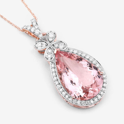 Colgante de oro rosa de 14 quilates con morganita auténtica de 8,14 quilates y diamantes blancos
