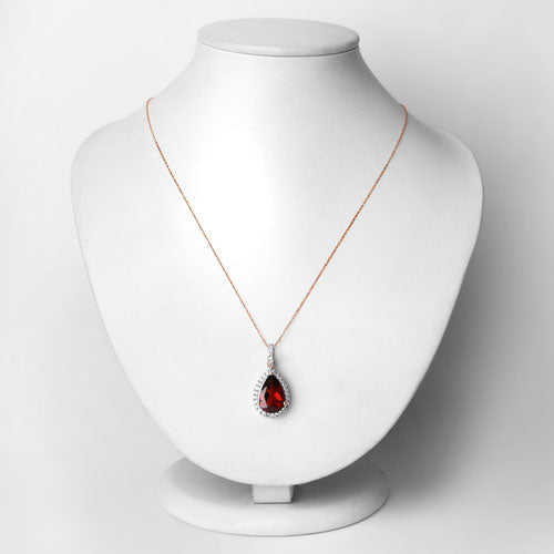 Colgante de oro rosa de 14K con rodolita genuina y diamantes blancos de 3.29 quilates