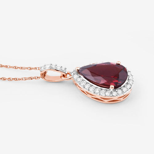 Colgante de oro rosa de 14K con rodolita genuina y diamantes blancos de 3.29 quilates