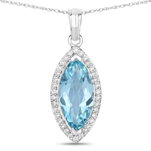 Colgante de oro blanco de 14 quilates con aguamarina auténtica de 2,55 quilates y diamantes blancos