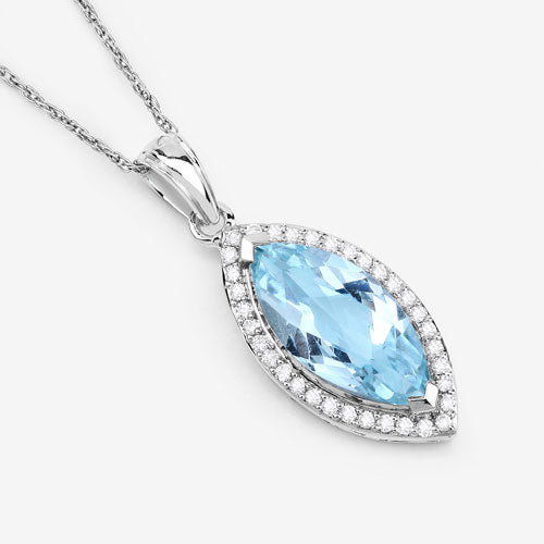 Colgante de oro blanco de 14 quilates con aguamarina auténtica de 2,55 quilates y diamantes blancos