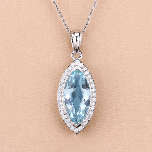 Colgante de oro blanco de 14 quilates con aguamarina auténtica de 2,55 quilates y diamantes blancos