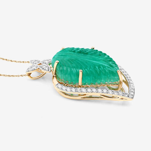 Colgante de oro amarillo de 14K con esmeralda colombiana genuina de 29.67 quilates y diamante blanco